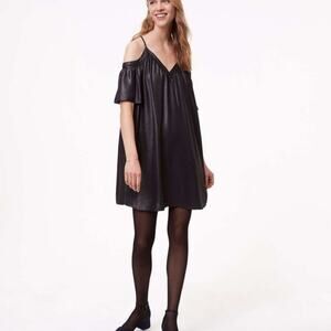 LOFT Grey Metallic Cold Shoulder Swing Dress